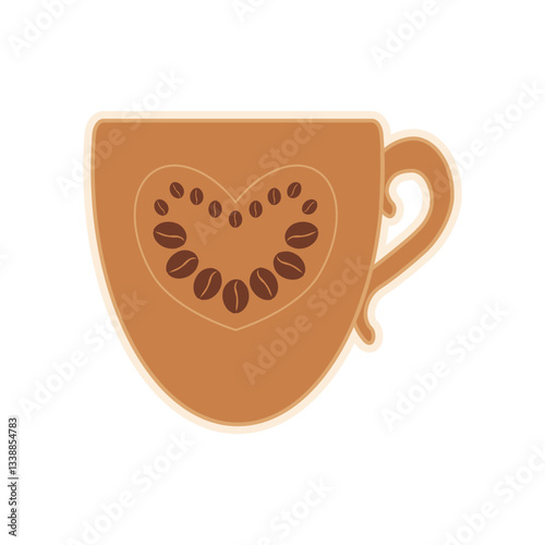 Coffee mug sticker, alone, isolated on a transparent background. Flat vector illustration. Symbol, emblem, clip art, decorative element for menu, cafeteria, coffee shop, coffee lovers, kitchenware.