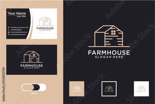 Farmhouse Logo Design with Business Cards and Minimalist Icons