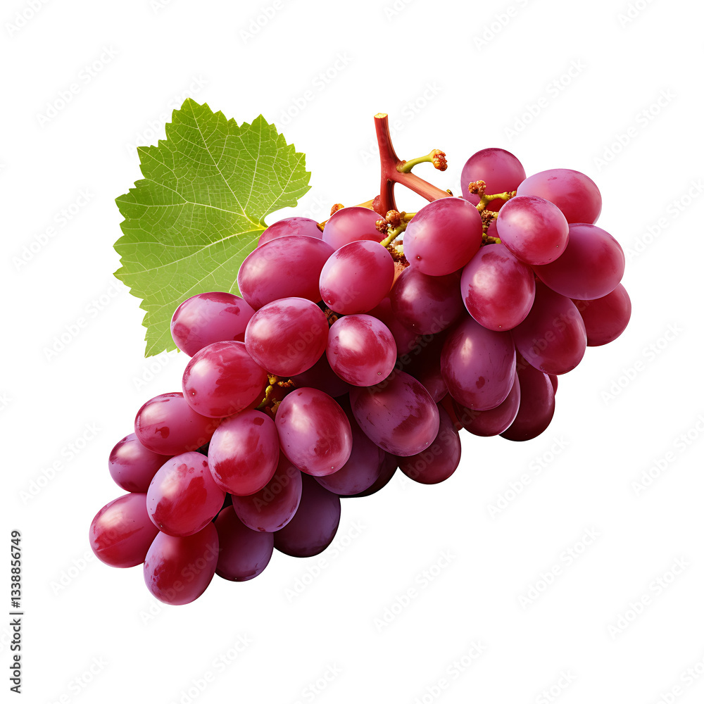 Fototapeta premium Fresh Red Grapes on Branch Isolated on White Background