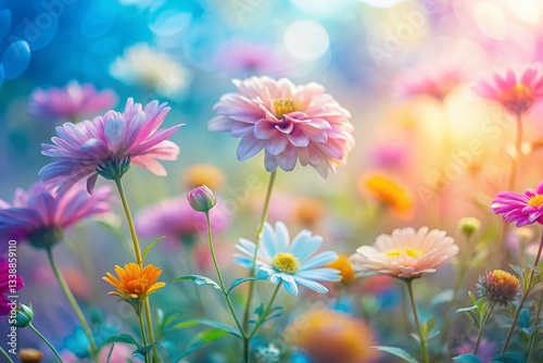 Pastel Floral Silhouette, Impressionistic Botanical Art, Soft Color Flower Pattern