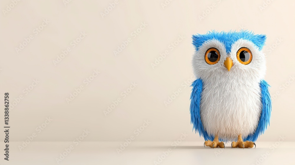 Fototapeta premium Cute and Colorful Cartoon Owl Character with Bright Eyes and Fluffy Feathers on a Soft Background