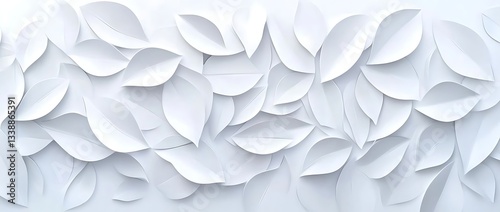 Abstract white background with 3D leaf-shaped petals, minimalistic design ideal for modern interiors, presentations, or decorative patterns, high-resolution texture.