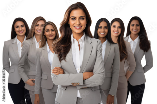 Group of smiling Indian businesswomen in business suits on a transparent background. Corporate recruitment. Wealthy women. Business leaders. Startup bosses. Indian. PNG cut out.