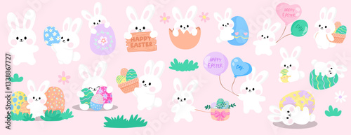 Bundle set of easter egg pastel color with cute pattern design vector graphic illustration