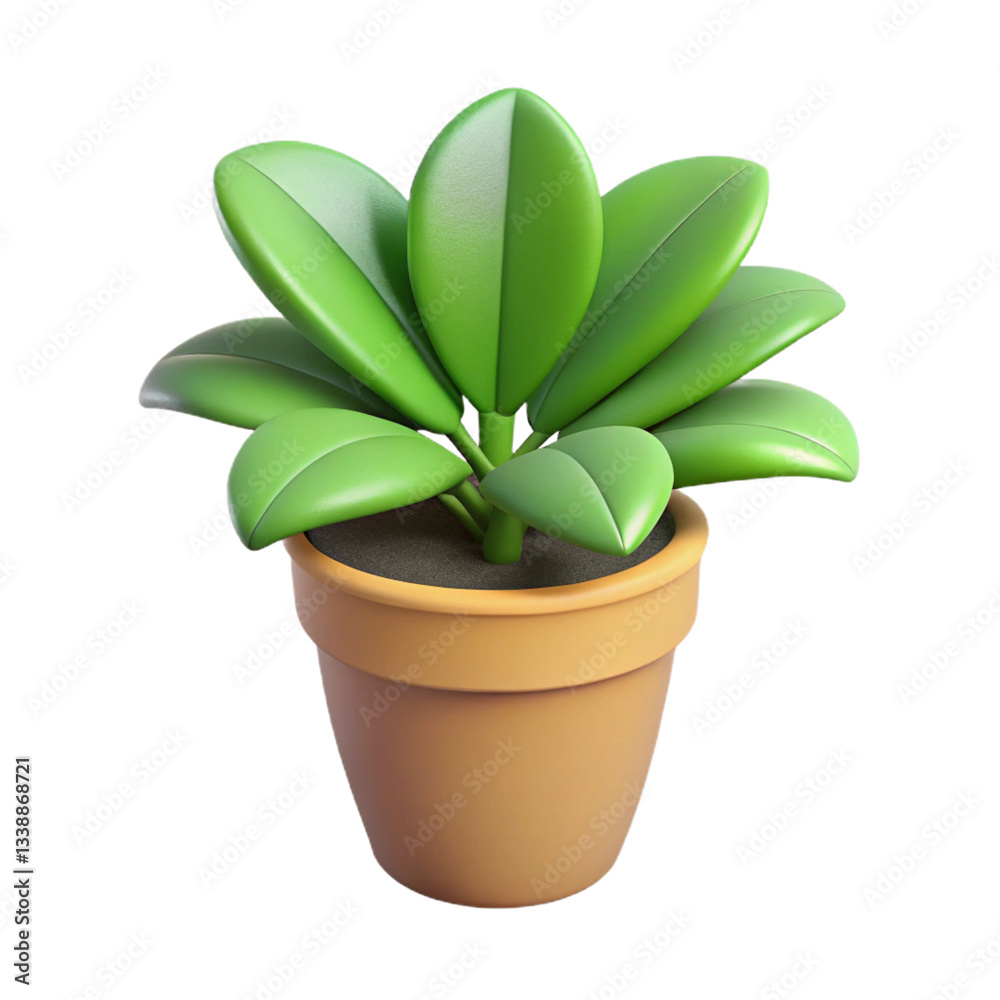 Fototapeta premium A vibrant 3D rendering of a potted plant with lush green leaves