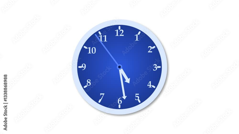 Circle simple analog clock isolated animation, A clock face with white numbers and hands on white background Circle simple analog clock isolated animation, A clock face with white numbers and hands on white background