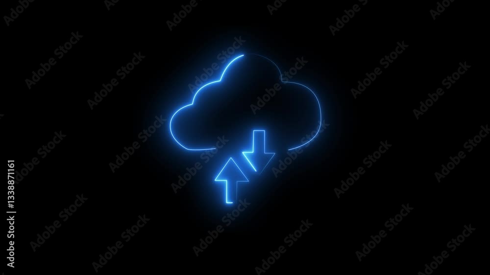 Cloud computing glowing neon icon.black background