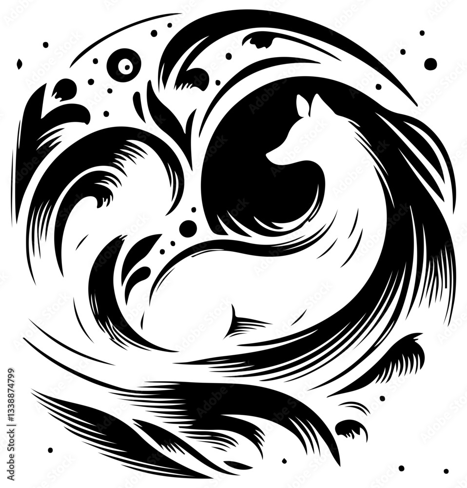 Obraz premium abstract black and white background Tribal tattoo vector illustration animal silhouette pattern design
