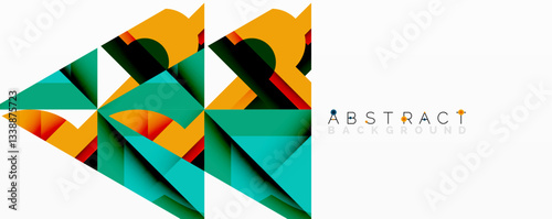 Abstract geometric artwork with interwoven angular and curved shapes, dynamic composition with smooth gradients and bold contrasts