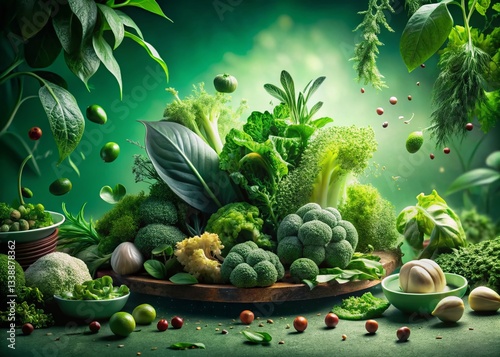 Organic Glitch Garden: Abstract Plant Background for Food Photography