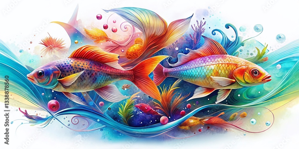 Obraz premium Organic Flowing Line Fish Design Double Exposure Stock Photo