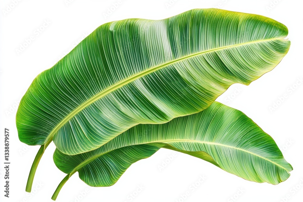 Fototapeta premium Green banana leaves on transparent background, ideal for tropical, nature, botanical design. Perfect cut-out for various uses.