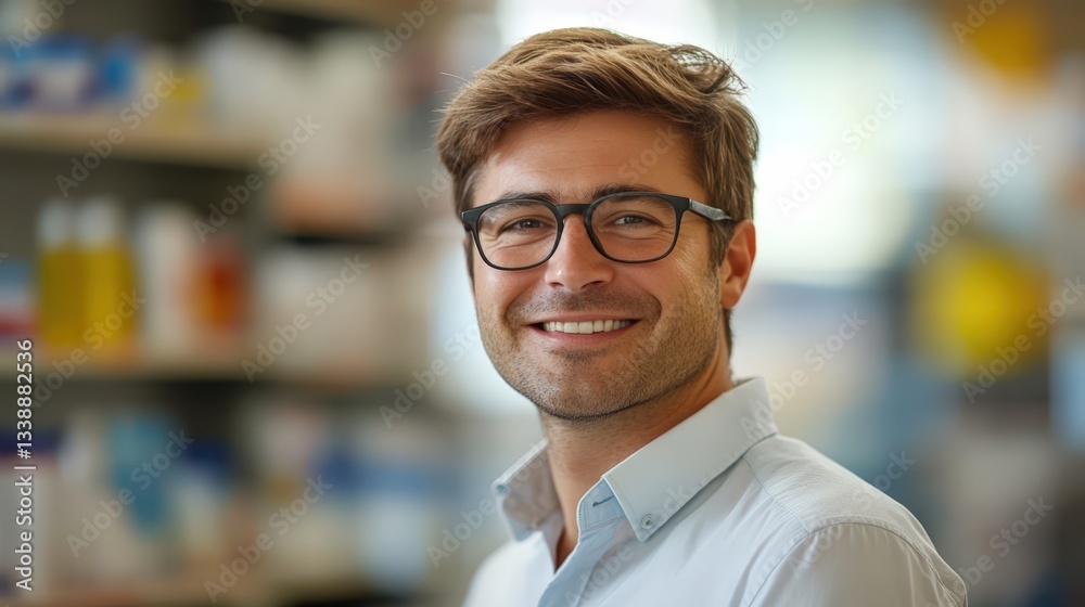 Obraz premium Happy Caucasian Man with Glasses Smiling Portrait Business Casual