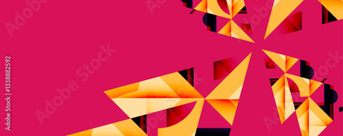 Abstract geometric artwork with interwoven angular and curved shapes, dynamic composition with smooth gradients and bold contrasts