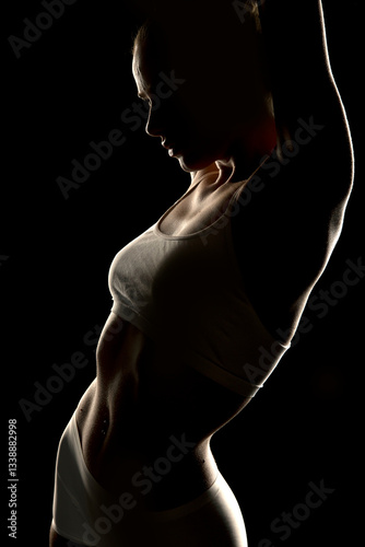Fotografie Dramatic silhouette of a young woman in underwear, body arched backwards