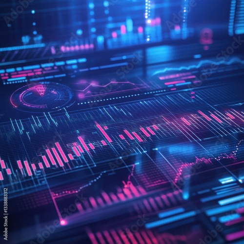 Wallpaper Mural Futuristic Data Visualization Interface Showing Complex Financial Market Information and Charts Graphs Torontodigital.ca