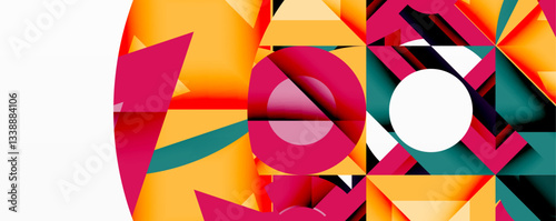 Abstract geometric artwork with interwoven angular and curved shapes, dynamic composition with smooth gradients and bold contrasts