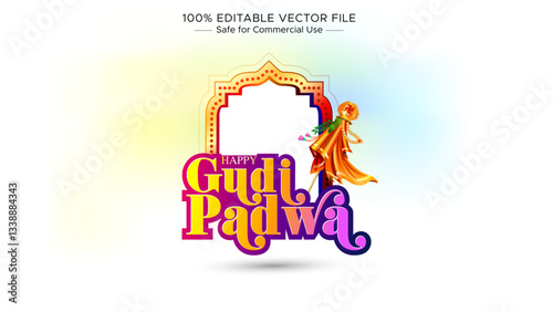 Happy Gudi Padwa. Marathi New Year Cultural Festival Card, Banner Poster, Template, background Design.