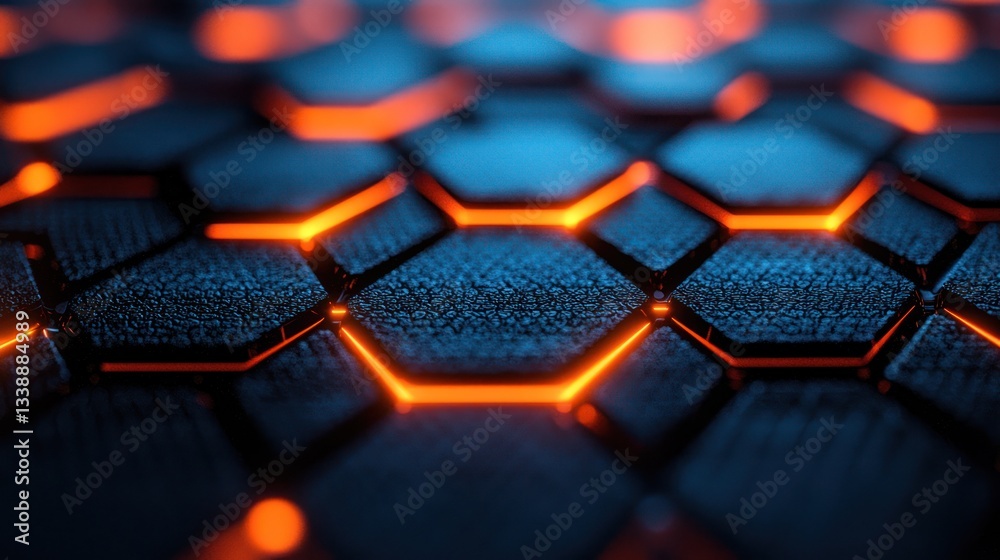 Abstract hexagonal grid, glowing orange Abstract hexagonal grid, glowing orange