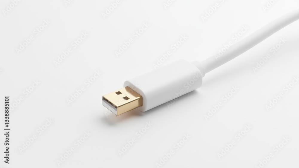 Fototapeta premium White Usb Cable Connector On White