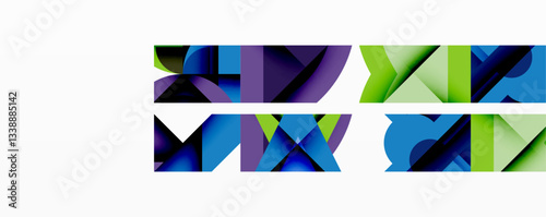 Abstract geometric artwork with interwoven angular and curved shapes, dynamic composition with smooth gradients and bold contrasts