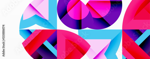 Abstract geometric artwork with interwoven angular and curved shapes, dynamic composition with smooth gradients and bold contrasts