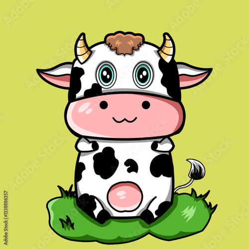 Cow sitting on the grass with a smiling face