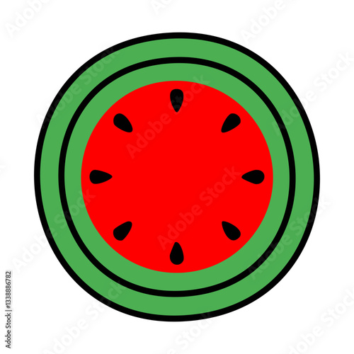 Vector illustration of a watermelon green, red, and black colors icon on a white background.