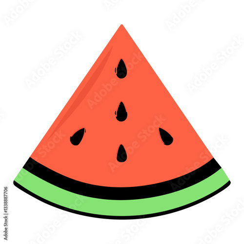 Flat illustration of slice of watermelon icon for web design
