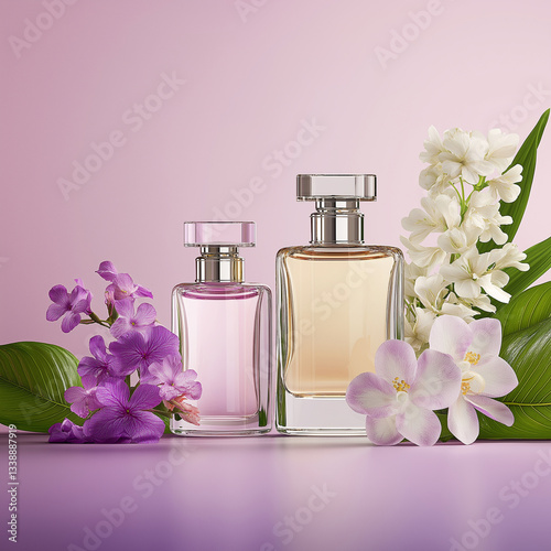  Luxury Summer Perfume Bottles with Tropical Floral Accents – High-End Fragrance Collection.