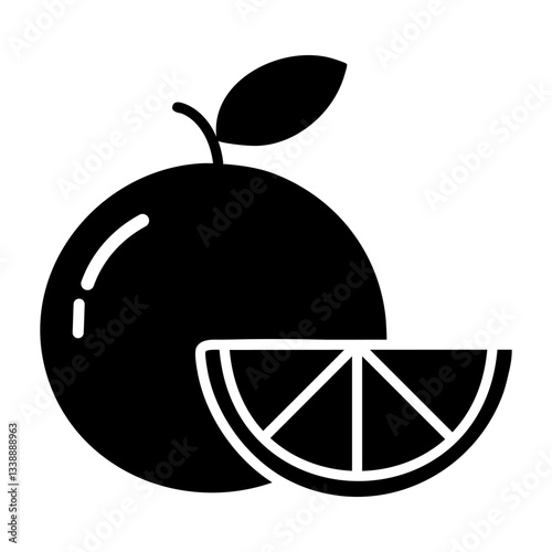 Minneola fruit solid black icon. Citrus fruits vector graphics.