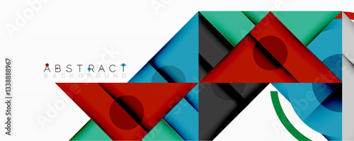 Geometric abstract design with layered triangles, circles, and gradients, forming a structured pattern with sharp contrasts and depth