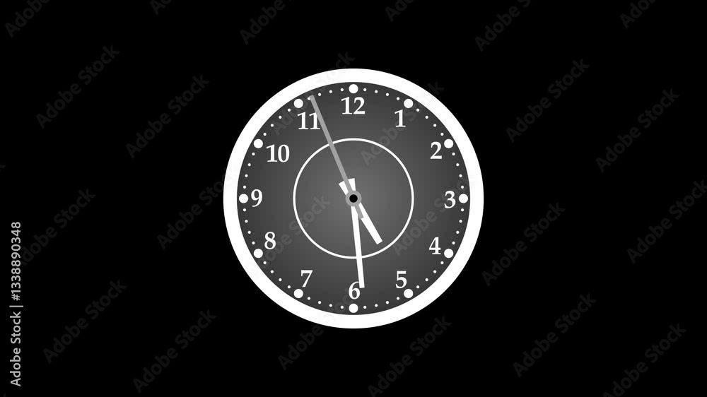 Minimalist count down Analog Clock Animation, A minimalist analog clock with a white frame and black background