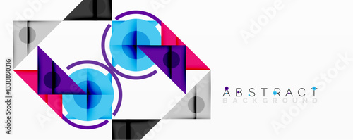 Geometric abstract design with layered triangles, circles, and gradients, forming a structured pattern with sharp contrasts and depth