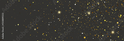Gold glittering dust with stars on transparent backdrop