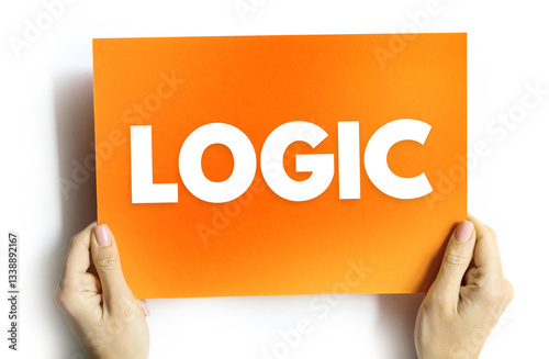 Logic - reasoning conducted or assessed according to strict principles of validity, text concept on card