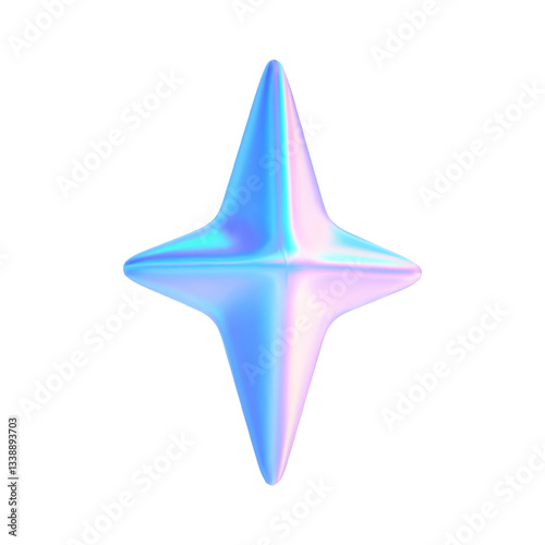 Y2k 3d hologram star icon. Chrome sparkle element. Sticker futuristic retro spark. Star iridescent emoji. Cartoon space object. Winter snowflake symbol. Cartoon magic crystal. Vector illustration