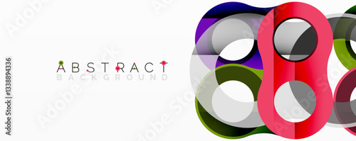Abstract circle element composition with overlapping circular and tubular shapes featuring smooth gradients, transparency effects, and dynamic layering