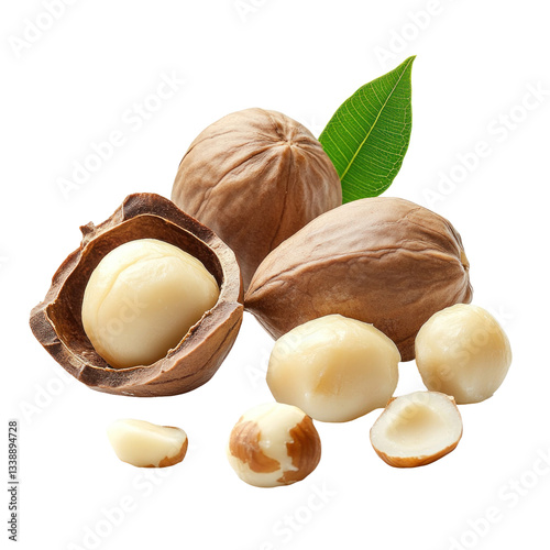 macadamia nuts on white background