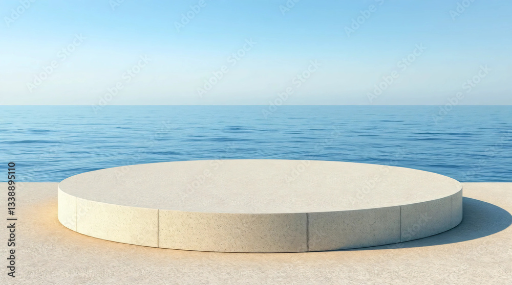 Obraz premium Empty round stone platform on seascape background.