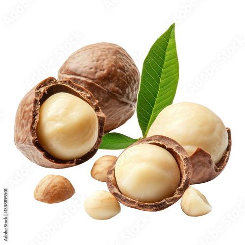 macadamia nuts on white background