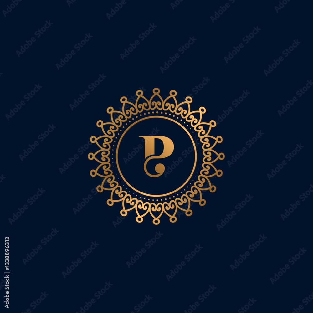 Fototapeta premium Gold Ornate Monogram Letter P Logo Design