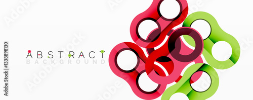 Abstract geometric pattern with interlocking circular and tubular shapes featuring smooth gradients, sharp contrasts, and dynamic layering