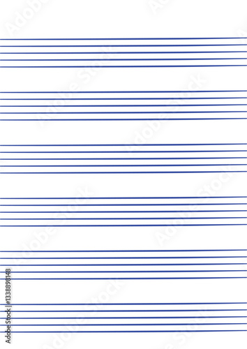 Graph paper. Printable grid paper with stave on a white background. A blank music sheet paper with staff. Geometric pattern for composition, education, school. Realistic lined paper blank size A4.