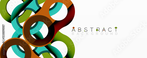 Abstract geometric pattern with interlocking circular and tubular shapes featuring smooth gradients, sharp contrasts, and dynamic layering