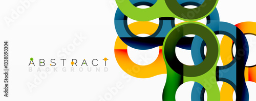 Abstract circle element composition with overlapping circular and tubular shapes featuring smooth gradients, transparency effects, and dynamic layering