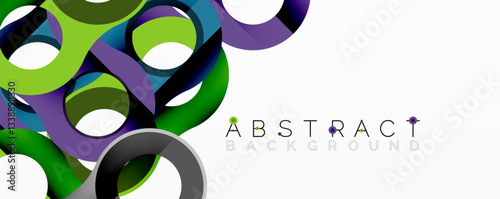 Abstract geometric pattern with interlocking circular and tubular shapes featuring smooth gradients, sharp contrasts, and dynamic layering