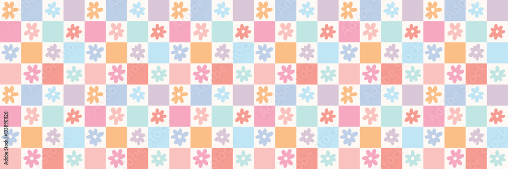 Fun colorful daisy check modern floral checked vector banner design