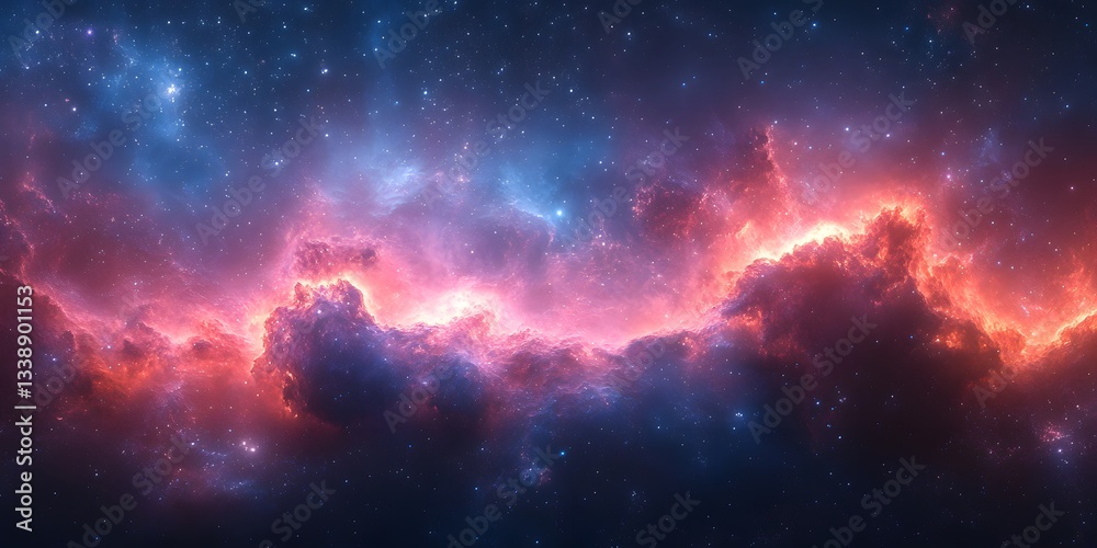 Fototapeta premium Cosmic Symphony: A breathtaking depiction of the cosmos, where celestial clouds of vibrant red and deep blue intertwine, igniting the imagination and evoking a sense of wonder.
