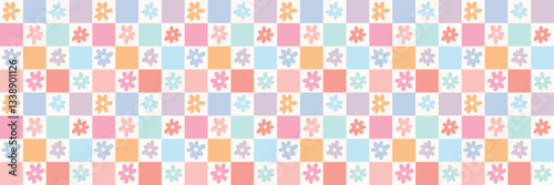 Fun colorful daisy check modern floral checked vector banner design